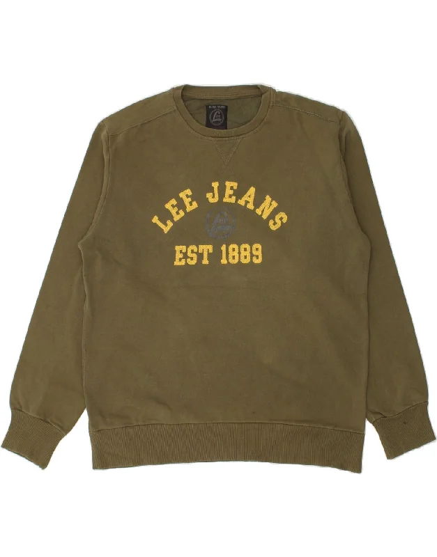LEE Mens Graphic Sweatshirt Jumper 2XL Khaki Cotton Hoodie with Back Slit Movement Comfort LEE Mens Graphic Sweatshirt Jumper 2XL Khaki Cotton Hoodie with Back Slit Movement Comfort
