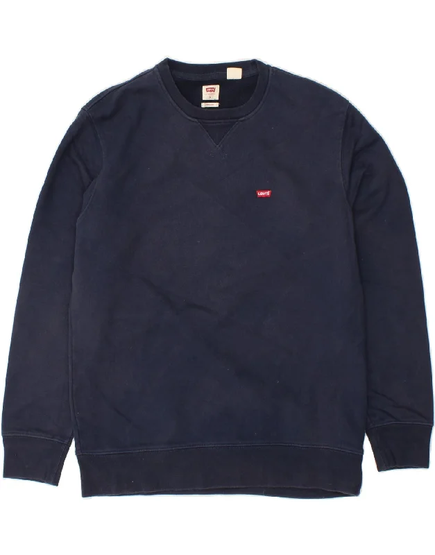 LEVI'S Mens Standard Fit Sweatshirt Jumper Medium Navy Blue Cotton Hoodie with Applique Textured Unique LEVI'S Mens Standard Fit Sweatshirt Jumper Medium Navy Blue Cotton Hoodie with Applique Textured Unique