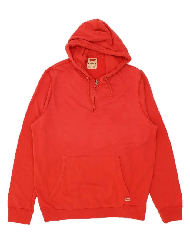 LEVI'S Mens Tall Zip Neck Hoodie Jumper 2XL Red Cotton Hoodie with Half-Zip Sporty Casual LEVI'S Mens Tall Zip Neck Hoodie Jumper 2XL Red Cotton Hoodie with Half-Zip Sporty Casual
