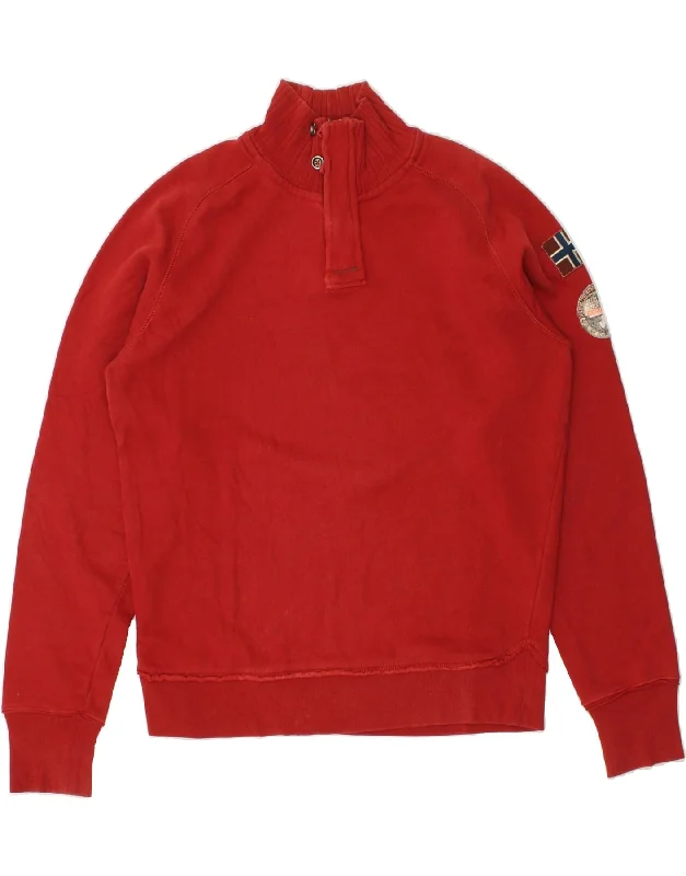 NAPAPIJRI Mens Graphic Zip Neck Sweatshirt Jumper Large Red Cotton Hoodie with Hem Ribbing Snug Secure NAPAPIJRI Mens Graphic Zip Neck Sweatshirt Jumper Large Red Cotton Hoodie with Hem Ribbing Snug Secure