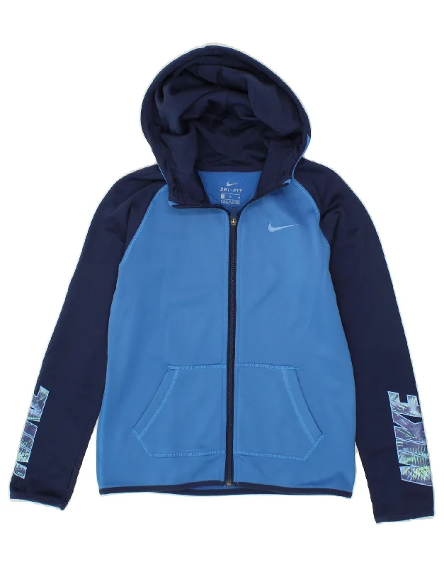 NIKE Boys Graphic Zip Hoodie Sweater 10-11 Years Medium  Blue Colourblock Hoodie with Camouflage Military Edgy