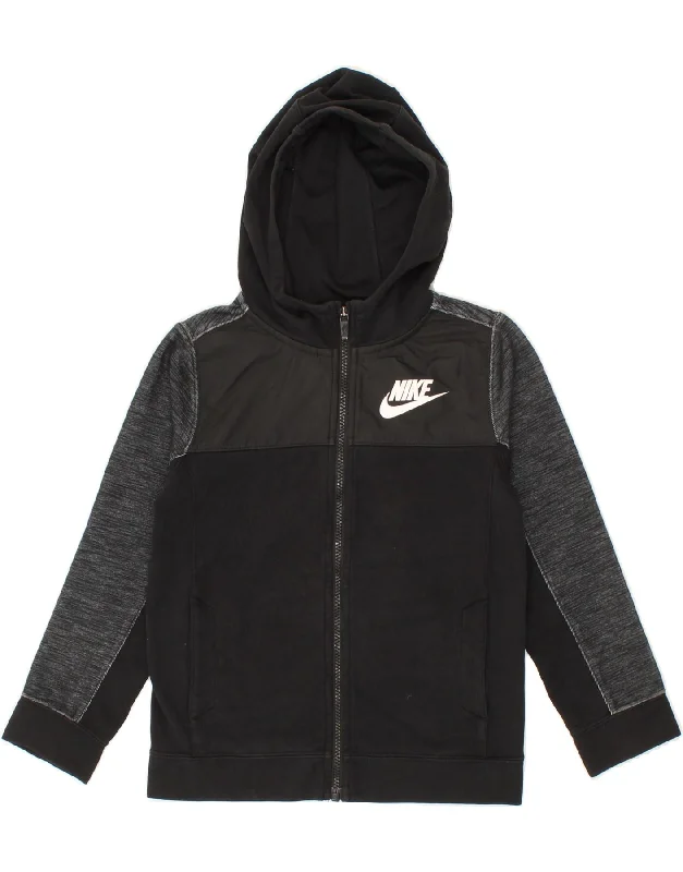 NIKE Boys Zip Hoodie Sweater 8-9 Years Small Black Colourblock Cotton Hoodie Sweatshirt Pullover