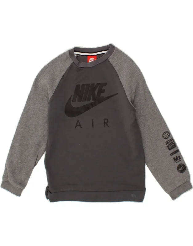 NIKE Girls Graphic Sweatshirt Jumper 10-11 Years Medium Grey Colourblock Hoodie with Drawstring Waist Adjustable Fitted NIKE Girls Graphic Sweatshirt Jumper 10-11 Years Medium Grey Colourblock Hoodie with Drawstring Waist Adjustable Fitted