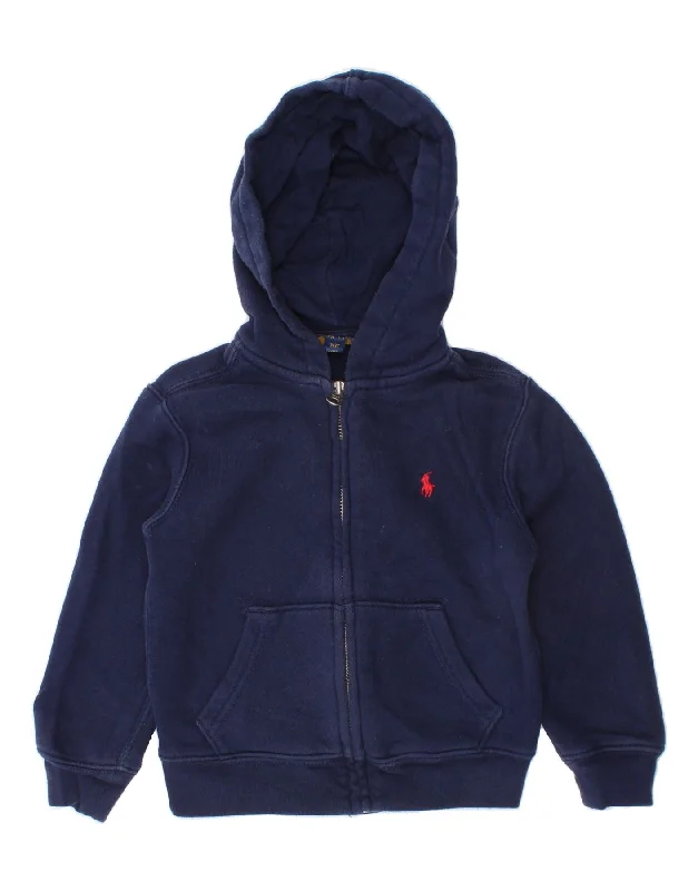 POLO RALPH LAUREN Boys Zip Hoodie Sweater 2-3 Years Navy Blue Cotton Hoodie with Bell Sleeves Flared Feminine
