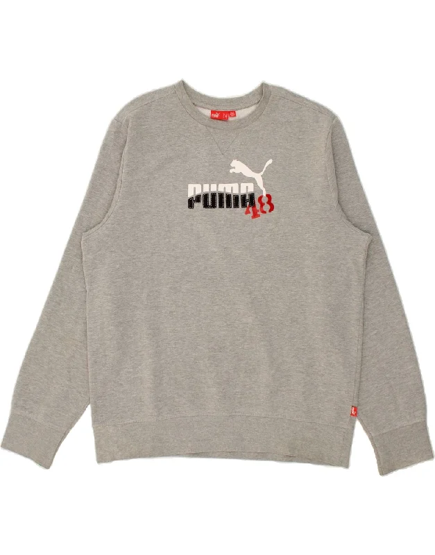 PUMA Mens Graphic Sweatshirt Jumper XL Grey Cotton Hoodie with Zipper Placket Modern Functional PUMA Mens Graphic Sweatshirt Jumper XL Grey Cotton Hoodie with Zipper Placket Modern Functional
