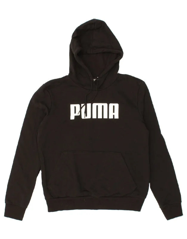 PUMA Womens Graphic Hoodie Jumper UK 14 Medium Black Cotton Hoodie with High Neck Warm Protective PUMA Womens Graphic Hoodie Jumper UK 14 Medium Black Cotton Hoodie with High Neck Warm Protective