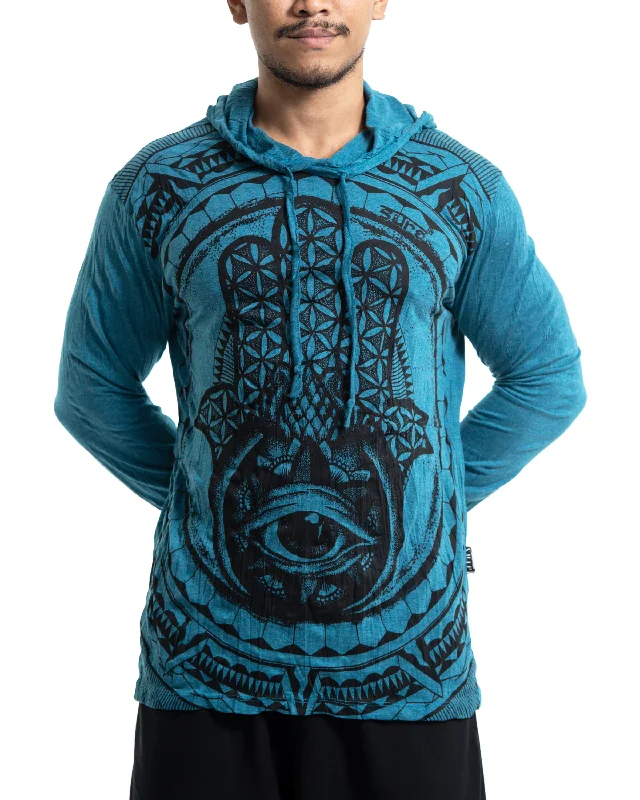 Sure Design Unisex Hamsa Eye Hoodie Denim Blue Hoodie with Monochrome Minimalist Simple Sure Design Unisex Hamsa Eye Hoodie Denim Blue Hoodie with Monochrome Minimalist Simple
