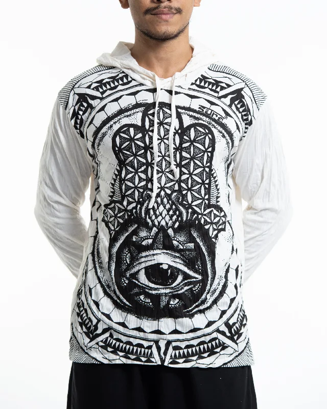 Sure Design Unisex Hamsa Eye Hoodie White Hoodie with Reflective Safety Nightwear