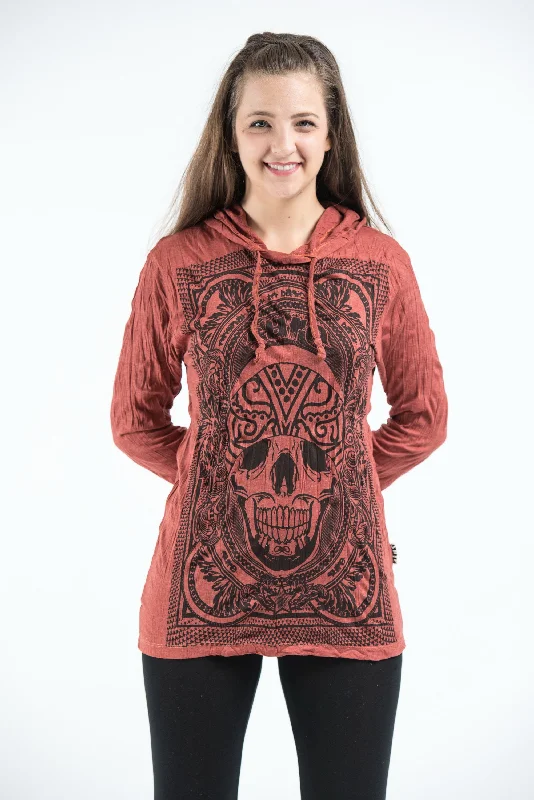 Sure Design Unisex Trippy Skull Hoodie Brick Hoodie with Hem Contrast Bold Stylish