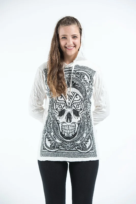 Sure Design Unisex Trippy Skull Hoodie White Hoodie Sweatshirt Pullover