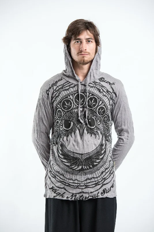 Sure Design Unisex Weed Owl Hoodie Gray Hoodie Jacket Zipper Layering