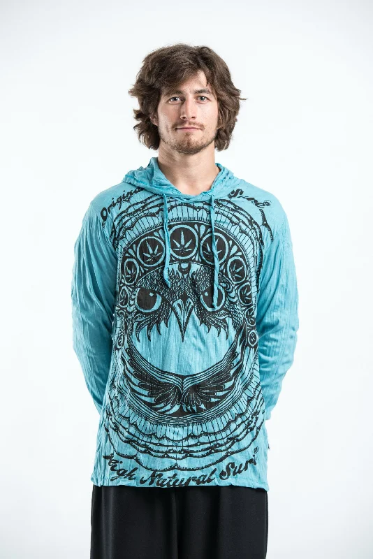Sure Design Unisex Weed Owl Hoodie Turquoise Hoodie Dress Longline Feminine