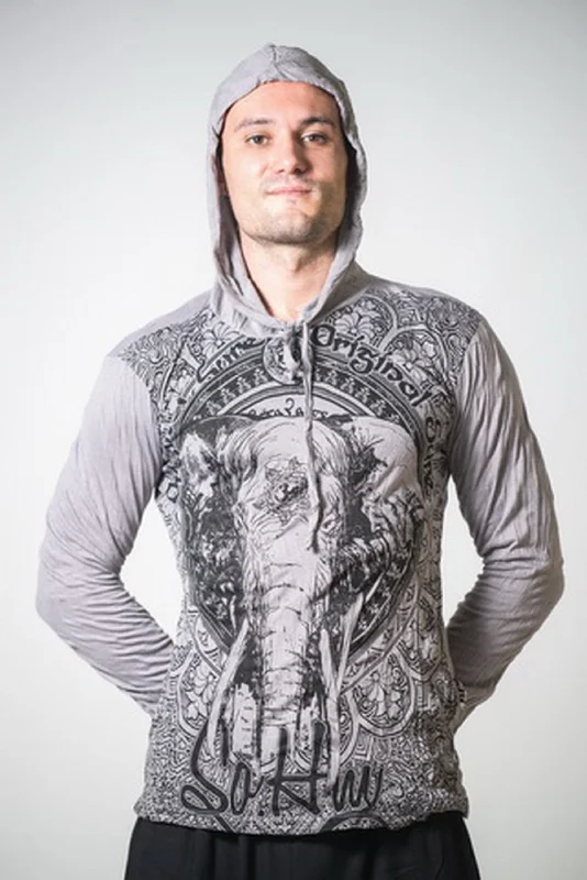 Sure Design Unisex Wild Elephant Hoodie Gray Hoodie with Ribbed Cuffs Snug Fit Comfort