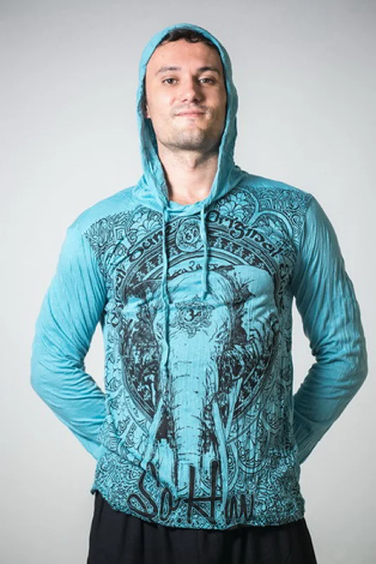 Sure Design Unisex Wild Elephant Hoodie Turquoise Hoodie with Thumb Holes Functional Cozy
