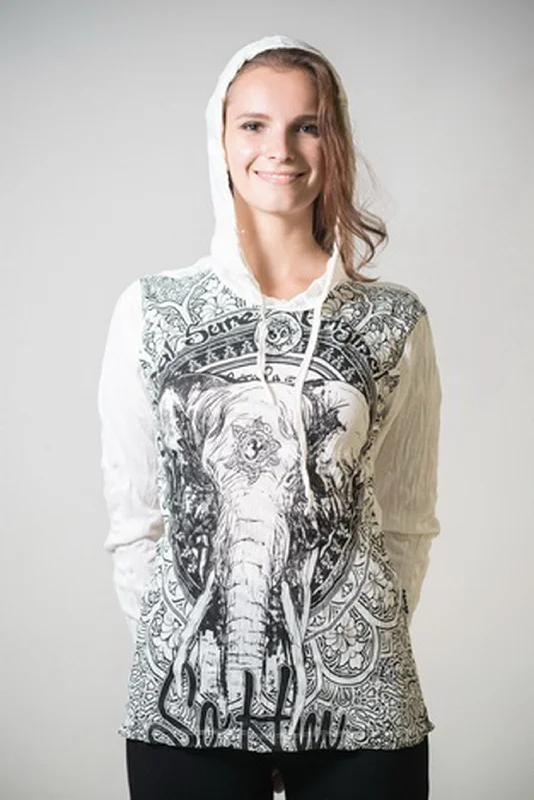 Sure Design Unisex Wild Elephant Hoodie White Hoodie with Button Classic Timeless