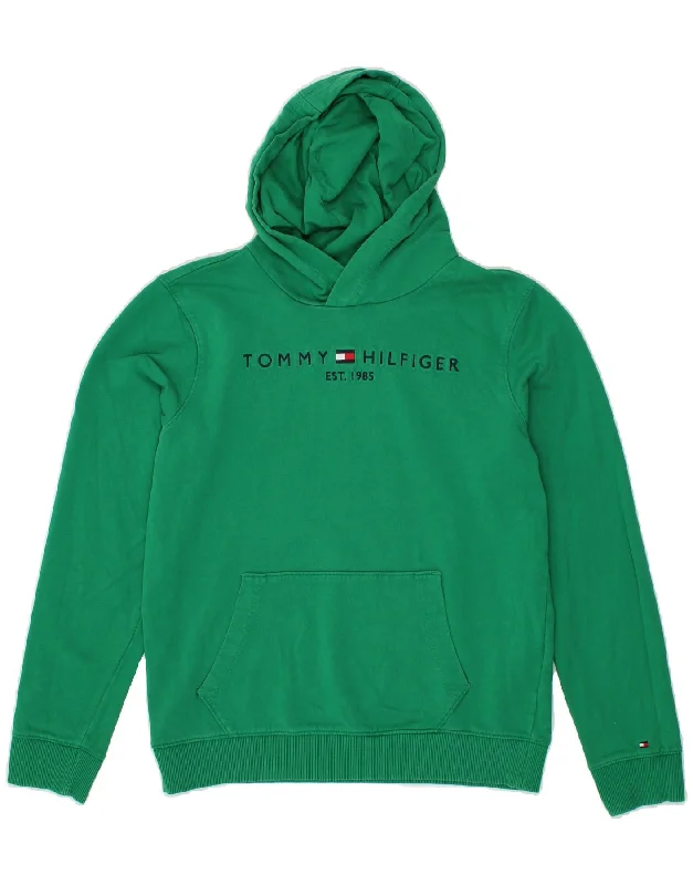 TOMMY HILFIGER Boys Graphic Hoodie Jumper 15-16 Years Green Cotton Hoodie with Puffed Sleeves Voluminous Trendy TOMMY HILFIGER Boys Graphic Hoodie Jumper 15-16 Years Green Cotton Hoodie with Puffed Sleeves Voluminous Trendy
