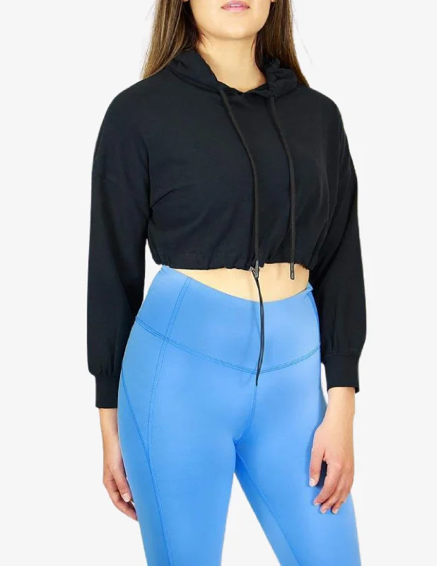 Training Cropped Hoodie - Black Hoodie with Lace Feminine Delicate
