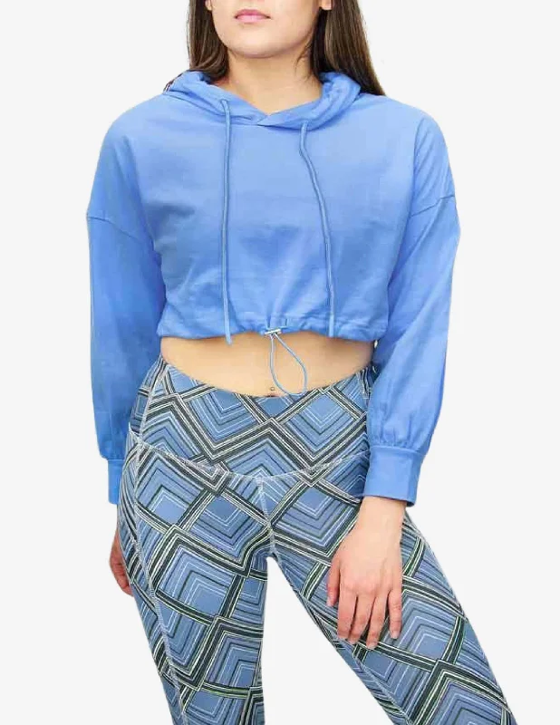 Training Cropped Hoodie - Blue Hoodie with Rhinestones Sparkly Elegant