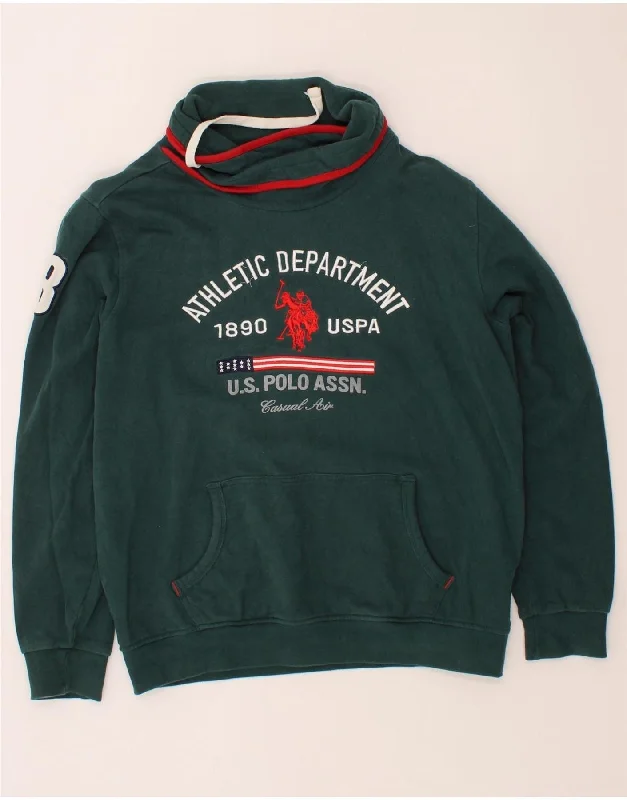U.S. POLO ASSN. Mens Graphic Sweatshirt Jumper XL Green Cotton Graphic Hoodie Design Print