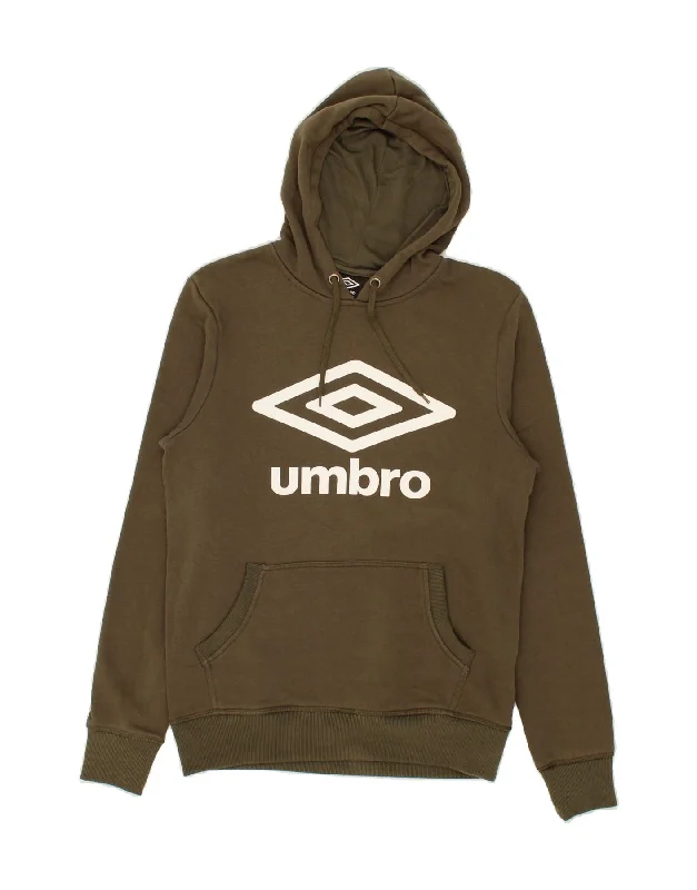 UMBRO Mens Graphic Hoodie Jumper Small Khaki Cotton Hoodie with Toggle Buttons Decorative Unique