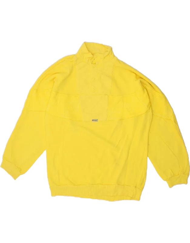 VINTAGE Mens Polo Neck Sweatshirt Jumper Large Yellow Cotton Hoodie with Illustration Artistic Creative VINTAGE Mens Polo Neck Sweatshirt Jumper Large Yellow Cotton Hoodie with Illustration Artistic Creative