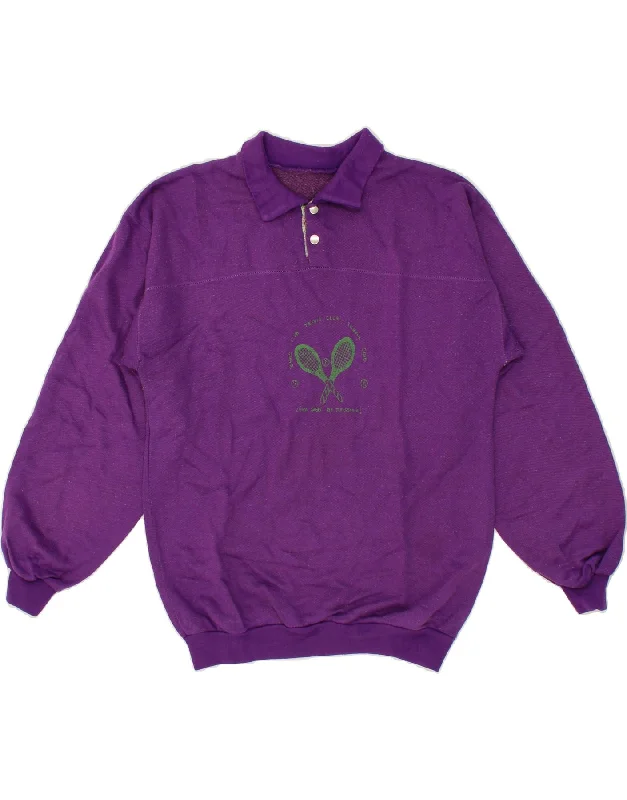 VINTAGE Womens Graphic Polo Neck Sweatshirt Jumper UK 14 Medium Purple Hooded Sweatshirt Casual Wear Street Style VINTAGE Womens Graphic Polo Neck Sweatshirt Jumper UK 14 Medium Purple Hooded Sweatshirt Casual Wear Street Style