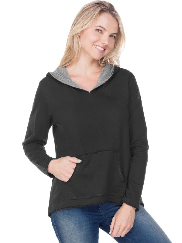 Women French Terry Raw Edge High-Low Long Sleeve Lined Hoodie Hoodie with Hem Detail Decorative Unique Women French Terry Raw Edge High-Low Long Sleeve Lined Hoodie Hoodie with Hem Detail Decorative Unique