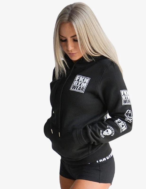 Women's Gym Hoodie | Heist | Black Hoodie with Rolled Sleeves Casual Relaxed