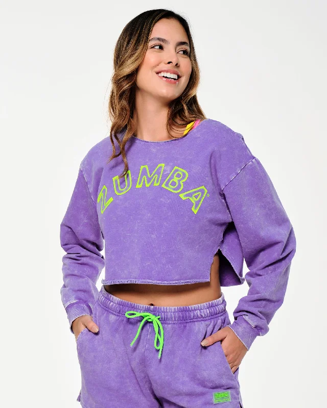 Zumba Glow Crop Sweatshirt Hoodie with Ribbed Cuffs Snug Fit Comfort