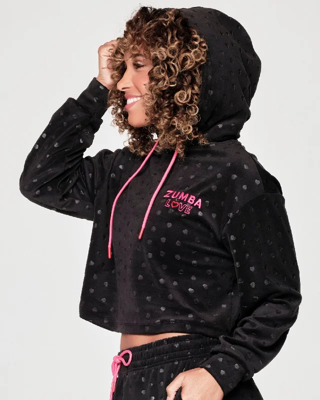 Zumba Kiss Crop Sweatshirt Hoodie with Ribbed Neckline Snug Warm