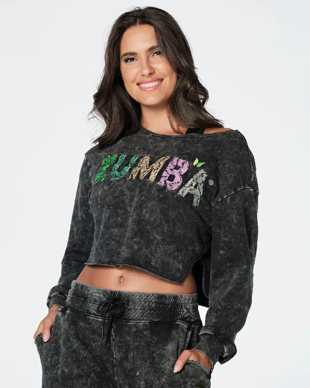 Zumba Transform Crop Sweatshirt Hoodie with Monochrome Minimalist Simple