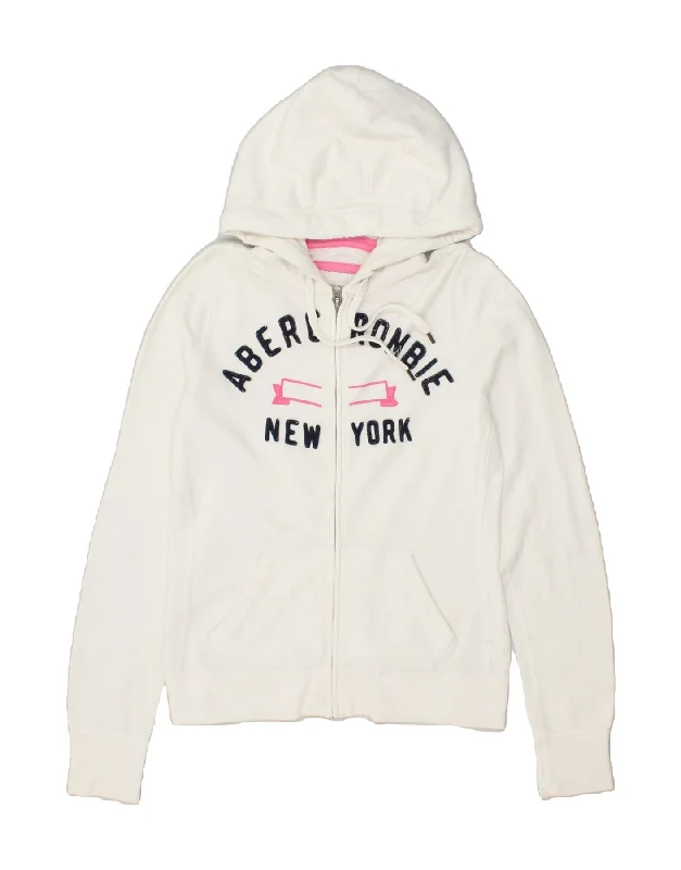ABERCROMBIE & FITCH Womens Graphic Zip Hoodie Sweater UK 10 Small White Long Sweater Short Sweater Cropped Sweater ABERCROMBIE & FITCH Womens Graphic Zip Hoodie Sweater UK 10 Small White Long Sweater Short Sweater Cropped Sweater
