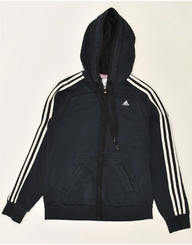 ADIDAS Womens Climalite Zip Hoodie Sweater UK 8/10 Small Navy Blue Cotton Ribbed Striped Patterned ADIDAS Womens Climalite Zip Hoodie Sweater UK 8/10 Small Navy Blue Cotton Ribbed Striped Patterned