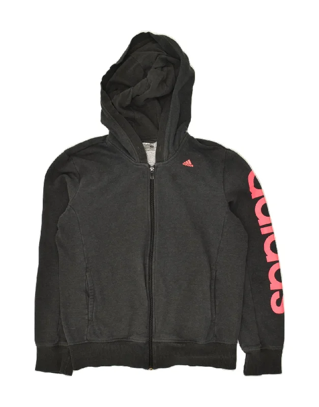 ADIDAS Womens Graphic Zip Hoodie Sweater UK 12/14 Medium Grey Cotton Solid Print Embellished ADIDAS Womens Graphic Zip Hoodie Sweater UK 12/14 Medium Grey Cotton Solid Print Embellished