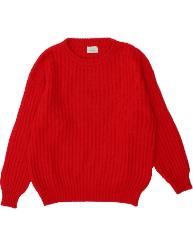 BENETTON Womens Crew Neck Jumper Sweater IT 48 XL Red Acrylic Thin Thick Dense