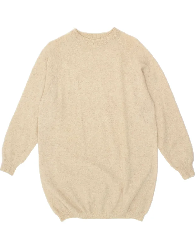 BENETTON Womens Longline Crew Neck Jumper Sweater UK 14 Medium Beige Wool Fabric Cashmere Fabric Tweed Fabric BENETTON Womens Longline Crew Neck Jumper Sweater UK 14 Medium Beige Wool Fabric Cashmere Fabric Tweed Fabric