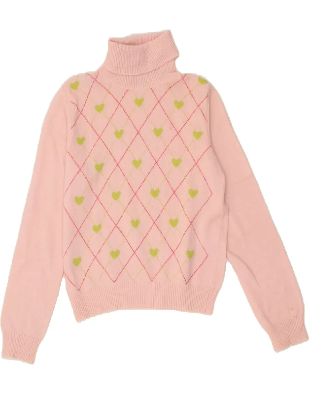 BENETTON Womens Roll Neck Jumper Sweater UK 14 Large Pink Argyle/Diamond Tailored Straight A-Line BENETTON Womens Roll Neck Jumper Sweater UK 14 Large Pink Argyle/Diamond Tailored Straight A-Line