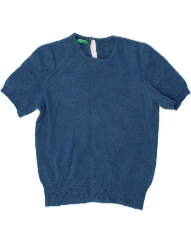 BENETTON Womens Short Sleeve Crew Neck Jumper Sweater UK 14 Large Blue High Neck Crew Neck V-Neck BENETTON Womens Short Sleeve Crew Neck Jumper Sweater UK 14 Large Blue High Neck Crew Neck V-Neck