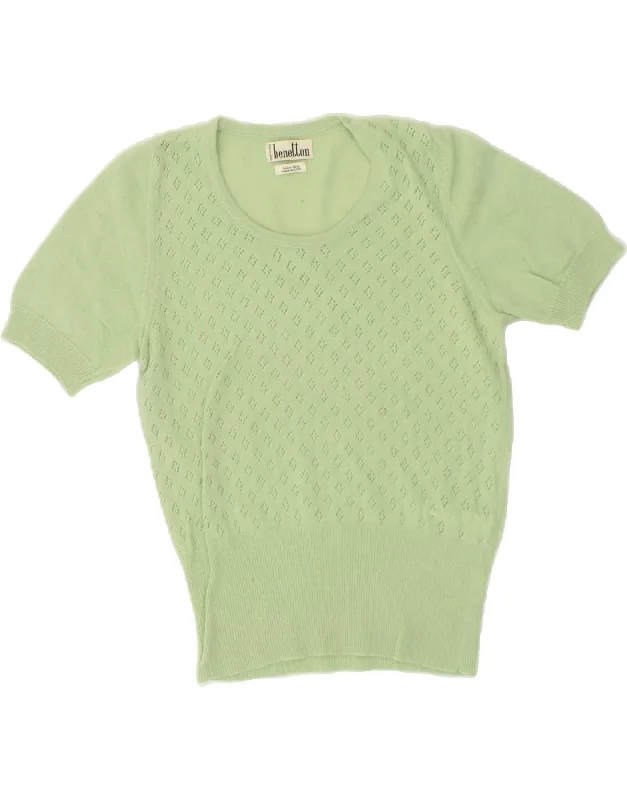 BENETTON Womens Short Sleeve Crew Neck Jumper Sweater UK 8 Small Green Lightweight Heavyweight Midweight BENETTON Womens Short Sleeve Crew Neck Jumper Sweater UK 8 Small Green Lightweight Heavyweight Midweight