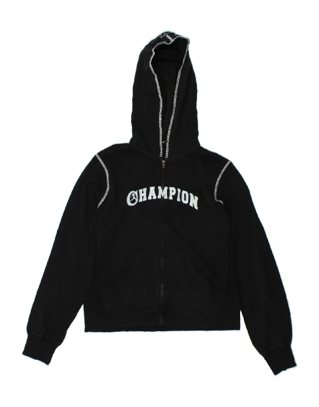 CHAMPION Womens Graphic Zip Hoodie Sweater UK 16 Large Black Cotton Fleece Sweater Nylon Polyester CHAMPION Womens Graphic Zip Hoodie Sweater UK 16 Large Black Cotton Fleece Sweater Nylon Polyester