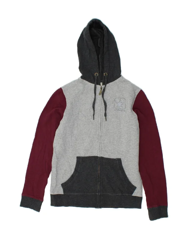 CONVERSE Mens Zip Hoodie Sweater Medium Grey Colourblock Cotton Neon Metallic Matte