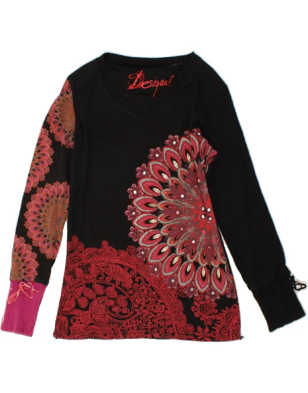DESIGUAL Womens V-Neck Jumper Sweater UK 18 XL Black Paisley Faux Fur Fabric Real Fur Fabric Shearling Fabric DESIGUAL Womens V-Neck Jumper Sweater UK 18 XL Black Paisley Faux Fur Fabric Real Fur Fabric Shearling Fabric
