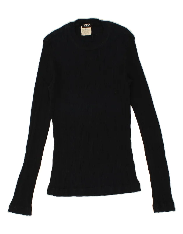 DOLCE & GABBANA Womens Crew Neck Jumper Sweater UK 14 Large Black Elasticated Padded Insulated DOLCE & GABBANA Womens Crew Neck Jumper Sweater UK 14 Large Black Elasticated Padded Insulated