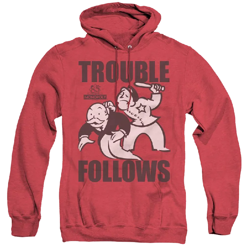 Monopoly Trouble Follows - Heather Pullover Hoodie Elbow Length Sleeve