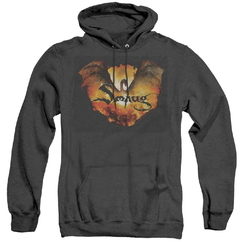 Hobbit Movie Trilogy, The Reign In Flame - Heather Pullover Hoodie Flutter Sleeve Feminine Hobbit Movie Trilogy, The Reign In Flame - Heather Pullover Hoodie Flutter Sleeve Feminine