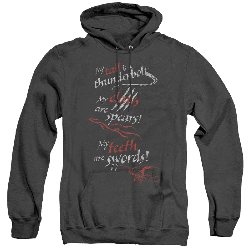 Hobbit Movie Trilogy, The Tail Claws Teeth - Heather Pullover Hoodie Saggy Sleeve Comfort Hobbit Movie Trilogy, The Tail Claws Teeth - Heather Pullover Hoodie Saggy Sleeve Comfort