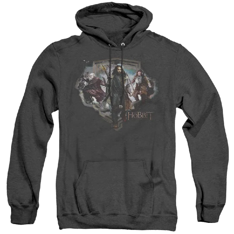 Hobbit Movie Trilogy, The Three Dwarves - Heather Pullover Hoodie Ribbed Crew Neck