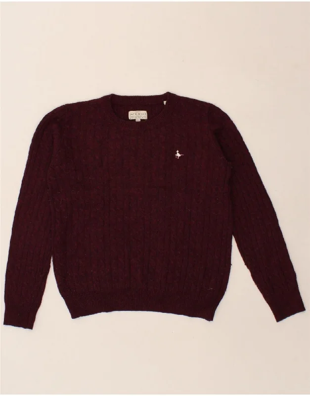 JACK WILLS Womens Crew Neck Jumper Sweater UK 12 Medium Burgundy Satin Blend Silk Blend Wool Blend JACK WILLS Womens Crew Neck Jumper Sweater UK 12 Medium Burgundy Satin Blend Silk Blend Wool Blend