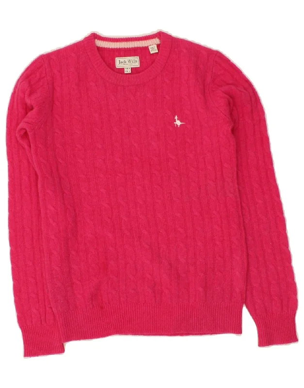 JACK WILLS Womens Crew Neck Jumper Sweater UK 8 Small Pink Wool Ribbed Striped Patterned JACK WILLS Womens Crew Neck Jumper Sweater UK 8 Small Pink Wool Ribbed Striped Patterned