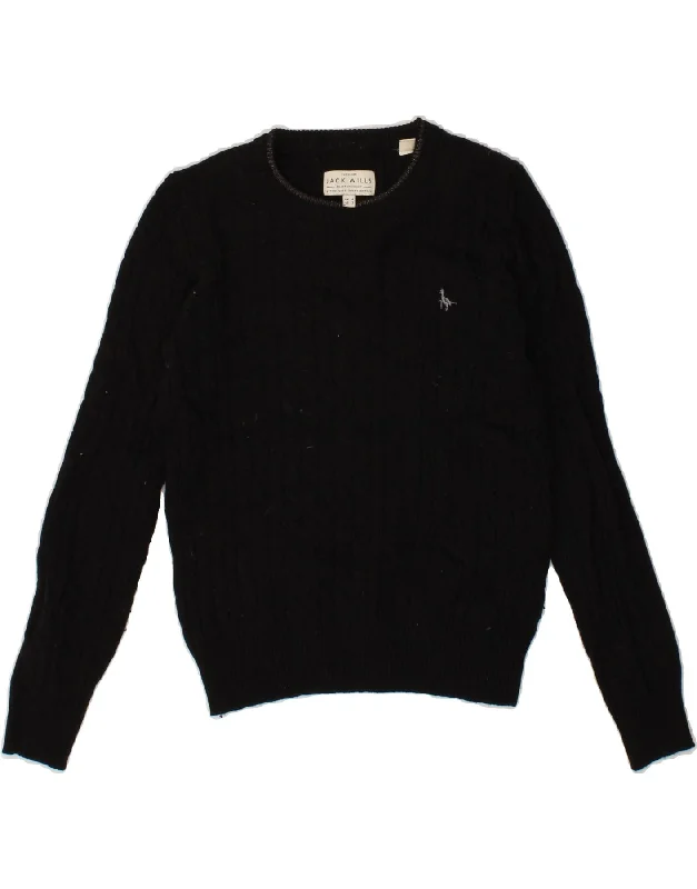 JACK WILLS Womens Crop Crew Neck Jumper Sweater UK 6 XS Black Merino Wool Hooded Sweater Collared Sweater Shawl Collar JACK WILLS Womens Crop Crew Neck Jumper Sweater UK 6 XS Black Merino Wool Hooded Sweater Collared Sweater Shawl Collar